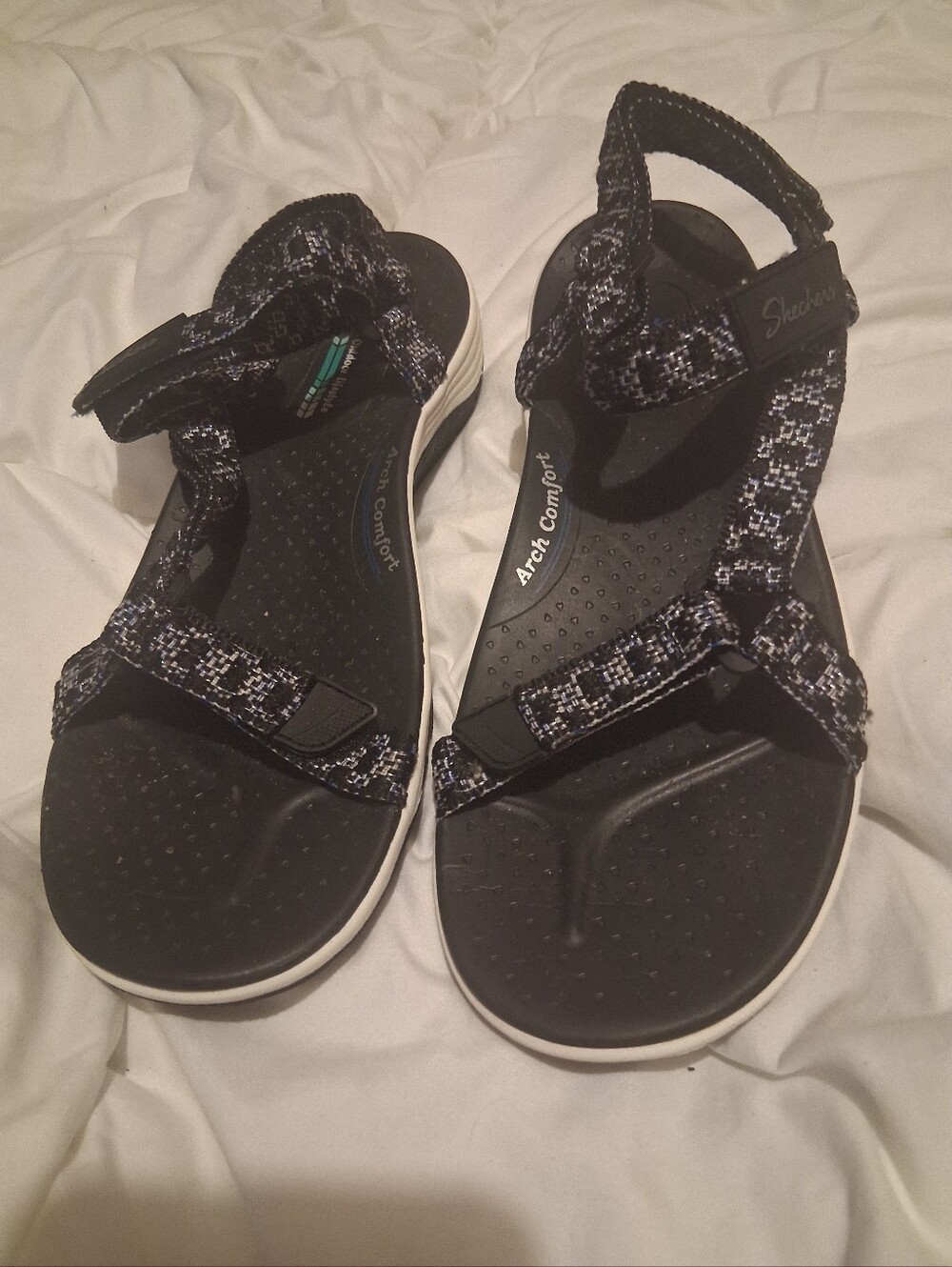 Skechers Black and White Patterned Strap Arch Comfort Sandals